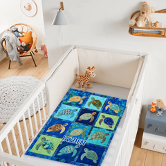 Customized Blue Oceanic Sea Turtle Blanket - Personalized Name – Gift For Oceanic & Sea Lovers