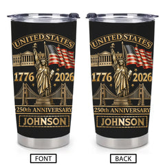 America 250th Anniversary Thermos Cup - Personalized Name - Gift For Patriots, America Lovers