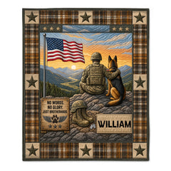 Soldier And Dog Brotherhood Blanket - Personalized Name - Gift For Veterans, Soldiers & Dog Lovers