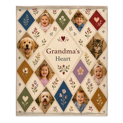 Custom Nana Fleece Blanket with Child Pet Photos and Personalized Family Message