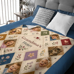 Custom Nana Fleece Blanket with Child Pet Photos and Personalized Family Message