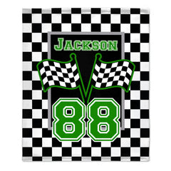 Personalized Racing Flag Blanket - Custom Name & Number Soft Throw - Gift For Racing Fans