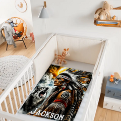 Personalized Wolf Spirit Blanket - Custom Name Native-Inspired Moonlight Blanket - Gift For Wolf Lovers