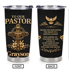 Personalized Pastor Appreciation Thermos cup - Custom Name Heart Of A Servant Leader Cup - Gift For Pastor
