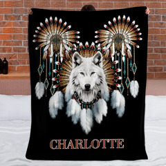 Western Tribe Wolf Blanket - Animal Print Cozy Throw Blanket - Gift For Wolf Lovers