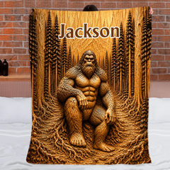 Personalized Bigfoot Forest Blanket - Custom Name Sasquatch Cozy Throw Blanket - Gift For Bigfoot Lovers