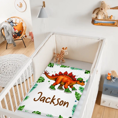 Cool T-Rex Dinosaur Blanket - Personalized Name Tropical Cozy Throw Blanket - Gift For Dinosaur Lovers