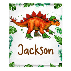 Cool T-Rex Dinosaur Blanket - Personalized Name Tropical Cozy Throw Blanket - Gift For Dinosaur Lovers