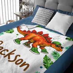 Cool T-Rex Dinosaur Blanket - Personalized Name Tropical Cozy Throw Blanket - Gift For Dinosaur Lovers