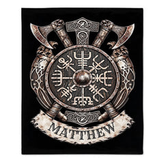 Personalized Viking Warrior Blanket - Custom Name Norse Shield & Axe Blanket - Gift For Viking Lovers