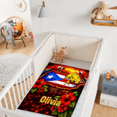 Personalized Puerto Rico Heritage Blanket - Custom Name Coquí Frog & Parrot Tropical Throw - Gift For Puerto Ricans