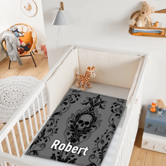 Personalized Gothic Skull Blanket - Custom Name Dark Baroque Skull Throw - Gift For Skull Lovers