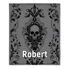 Personalized Gothic Skull Blanket - Custom Name Dark Baroque Skull Throw - Gift For Skull Lovers