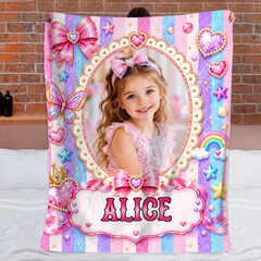 Personalized Magical Girl Blanket - Custom Name Photo Mermaid & Unicorn Blanket - Gift For Girls