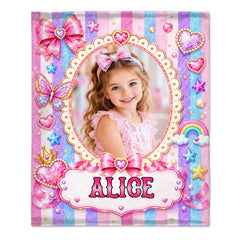 Personalized Magical Girl Blanket - Custom Name Photo Mermaid & Unicorn Blanket - Gift For Girls