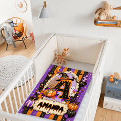 Personalized Halloween Alphabet Blanket - Custom Initial & Name Spooky Pumpkin Blanket - Gift For Kids