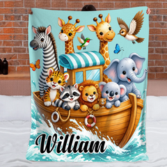 Personalized Cute Nautical Animal Flannel Blanket – Custom Name Cozy Ocean-Themed Blanket – Gift For Kids & Friends