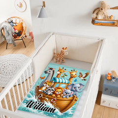 Personalized Cute Nautical Animal Flannel Blanket – Custom Name Cozy Ocean-Themed Blanket – Gift For Kids & Friends