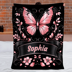 Personalized Elegant Butterfly Floral Blanket – Custom Name Colorful Butterfly Blanket – Gift For Butterfly Lovers