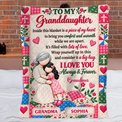 Personalized Grandchildren Hug Blanket - Custom Names Warm Love Quilt Blanket - Gift For Grandson And Granddaughter