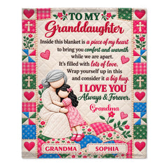 Personalized Grandchildren Hug Blanket - Custom Names Warm Love Quilt Blanket - Gift For Grandson And Granddaughter