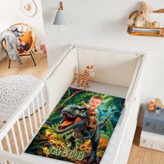 Personalized Dinosaur Adventure Blanket – Custom Name & Photo Flying Dinosaur Blanket – Gift For Kids & Dinosaur Lovers