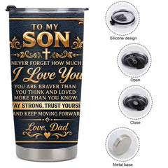 To My Son Never Forget How Much I Love You Thermos Cup – Personalized Love Message Thermos Cup – Gift For Son