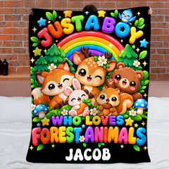 Personalized Just a Boy/Girl Who Loves Blanket – Custom Name Cute Cartoon Theme Blanket – Gift For Kids & Boys and Girls