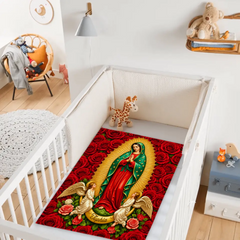 Personalized Our Lady of Guadalupe Blanket – Custom Name Virgin Mary with Guardian Angels & Red Roses – Gift For Catholics