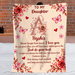 Custom Name Initial Floral Love - Personalized Blanket - Gifts for Daughter and Granddaughter